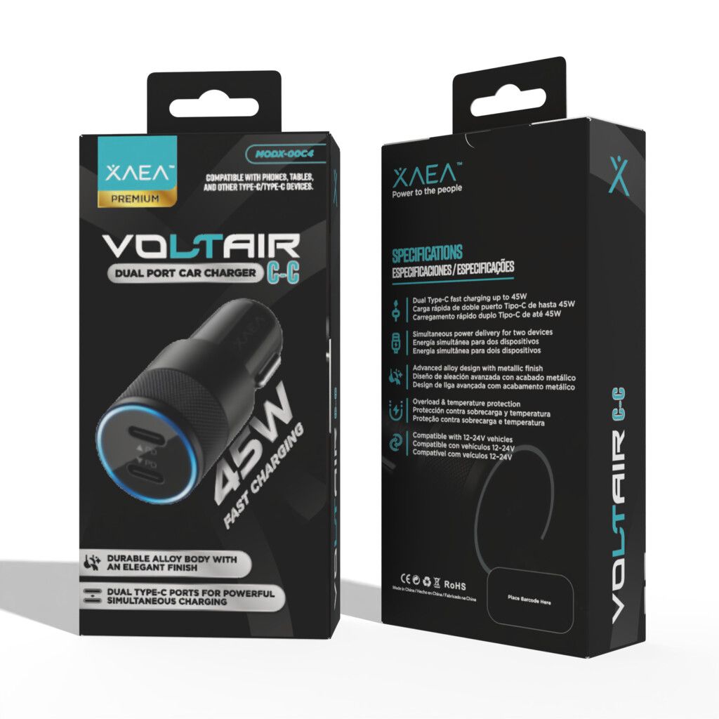 Cargador VOLTAIR 45W Dual Port Tipo C sin Cable